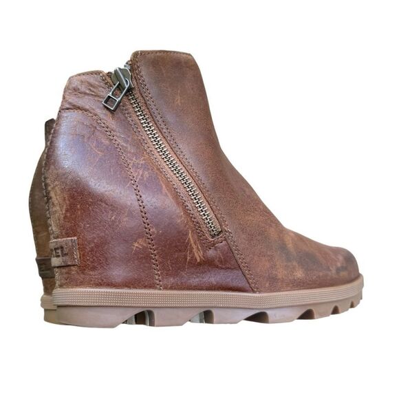 Sorel Women's Joan Of Arctic Wedge II Velvet Tan Leather Zip Bootie Size 8.5 - Picture 5 of 16